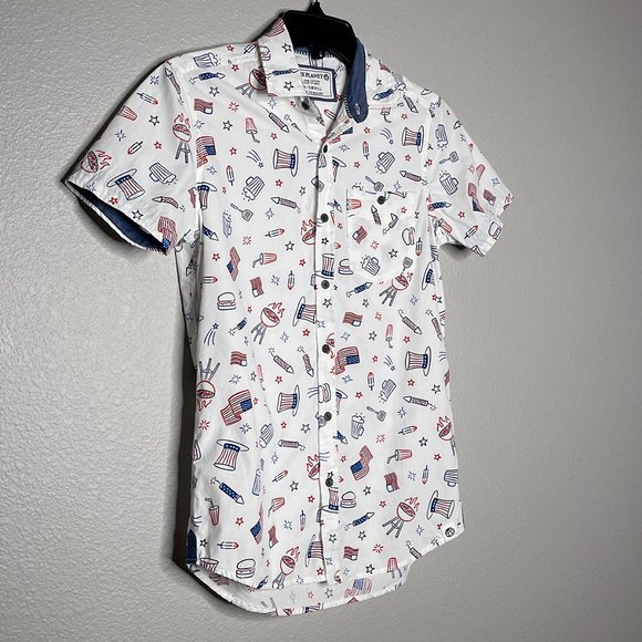 Free Planet White Button Down Patriotic Picnic Summer Size XS - Picture 1 of 11